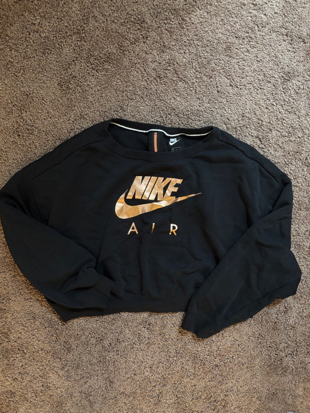 Nike Black Cropped Sweatshirt with Metallic Gold Logo